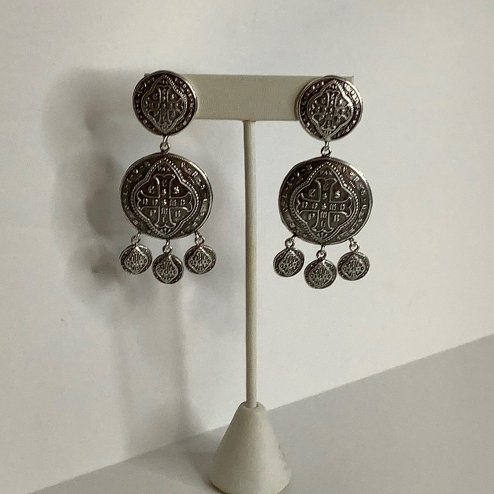 VIRGIN SAINTS AND ANGELS SILVER PAX CROSS EARRINGS BRAND NEW - Picture 2 of 4